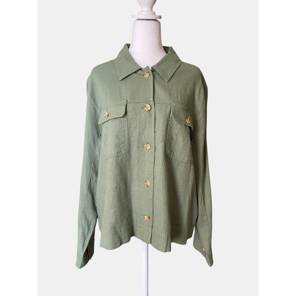 Lucky Brand Linen Blend Utility Shirt Jacket Sage Green Sz L NWT